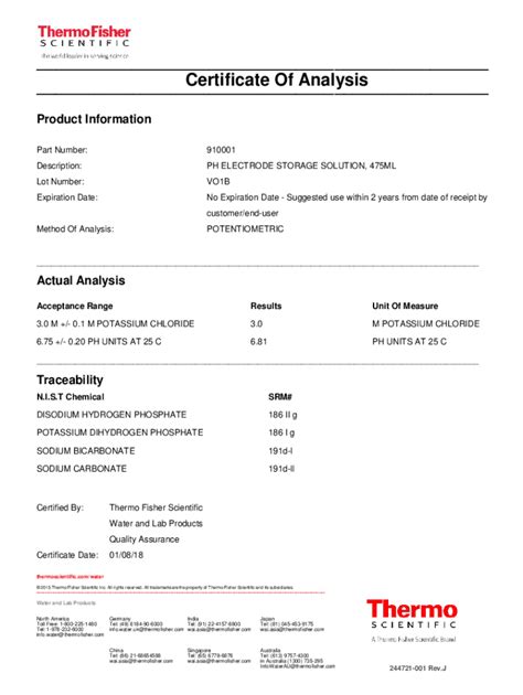 thermo fisher certificate of analysis.